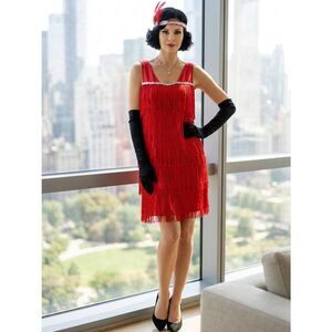 🩵Red Rotating 20's Gatsby Flapper Dress Costume Set Medium